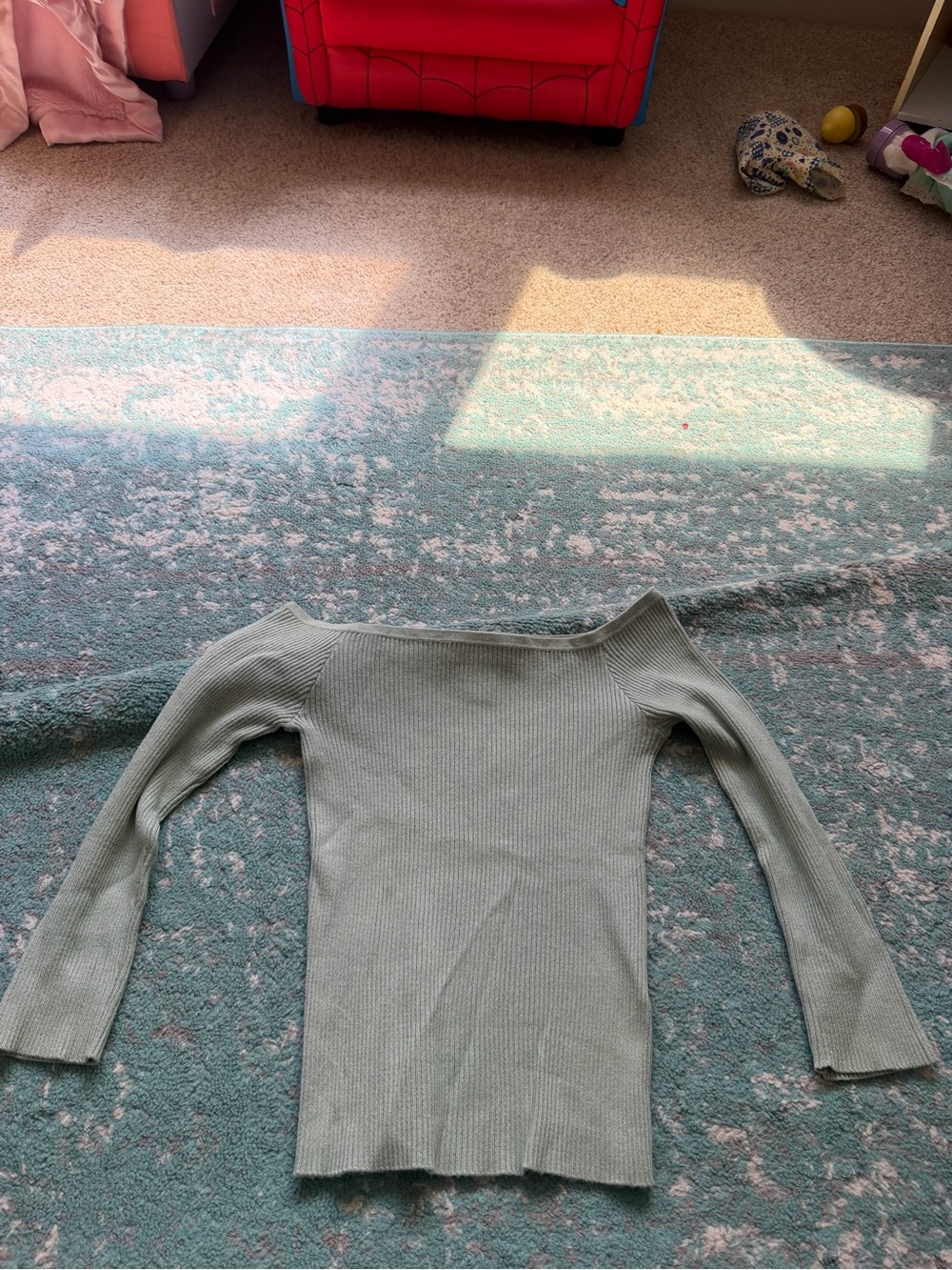 Forever 21 Ribbed Off-Shoulder Sweater in Sage